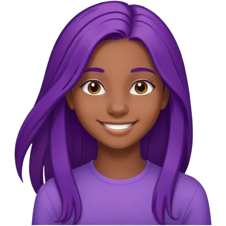 Con gái, 15 tuổi, cười mỉm, da nâu, tóc tím dài ngang lưng emoji