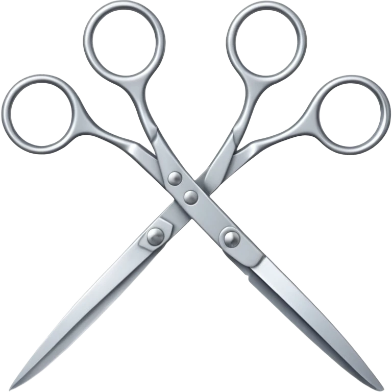 “Two silver scissors positioned to form a crisscross pattern like they’re scissoring emoji