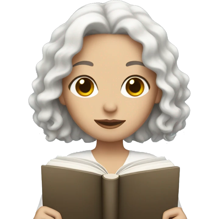 White woman with Black wavy hair holding a book emoji