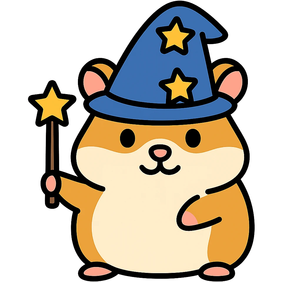 A magical hamster with a wizard hat and wand emoji