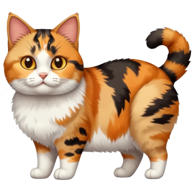 full body calico tabby  cat with small head and short but chubby body emoji