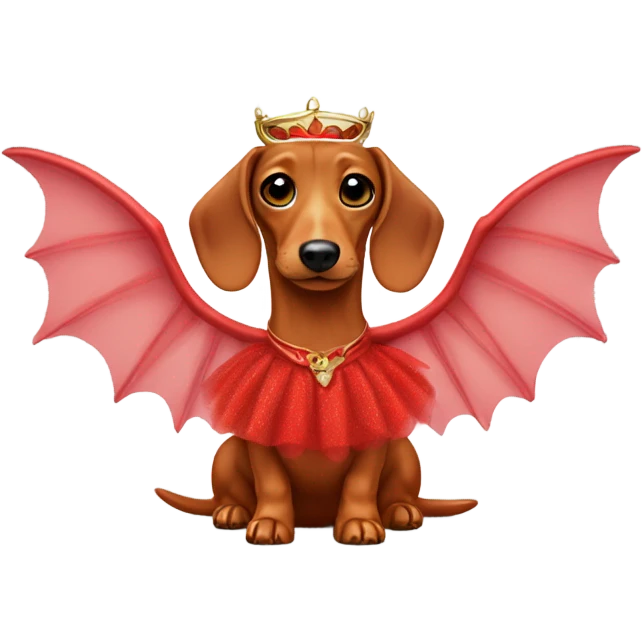 red dachshund wearing a tutu and dragon wings  emoji