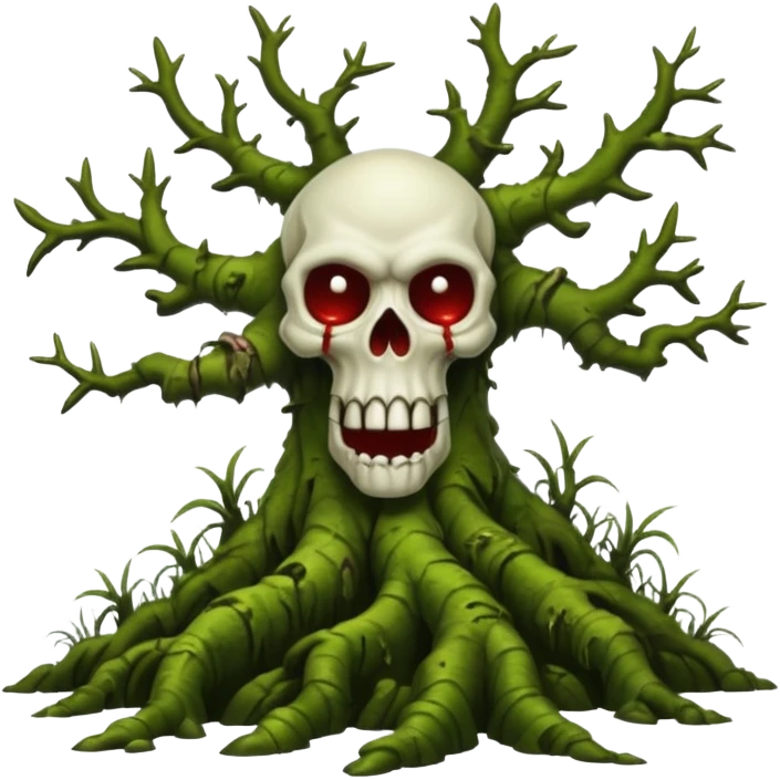 Creepy moss covered swamp trees. In the style of your bleeding skull art emoji