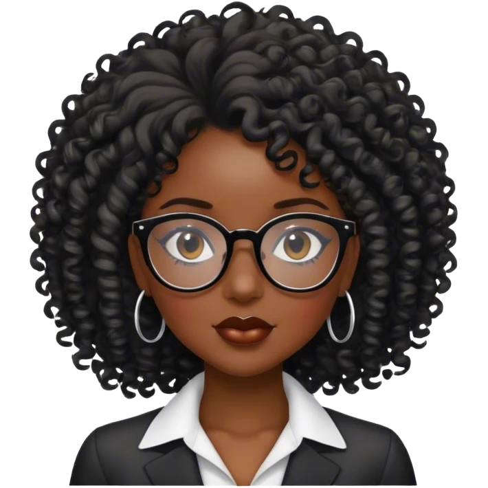 Girl boss black,with glasses cat curly hair, Black, sexy emoji