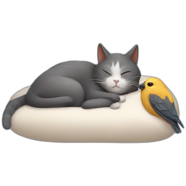 Cat sleeping with a bird emoji