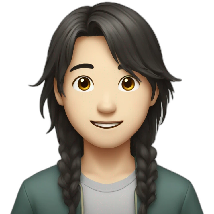 Korean boy, long hair, smile emoji