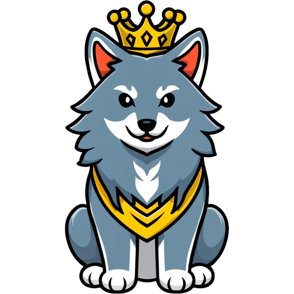 Noble wolf king with majestic mane and crown emoji