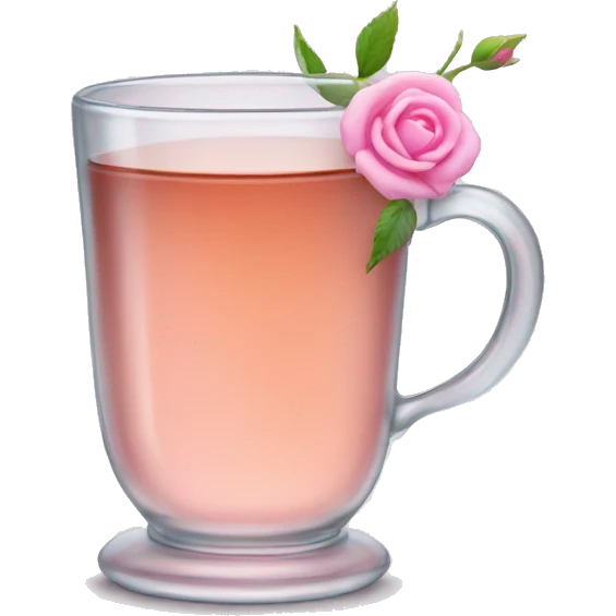 glass of tea with tiny pink rosebuds inside emoji