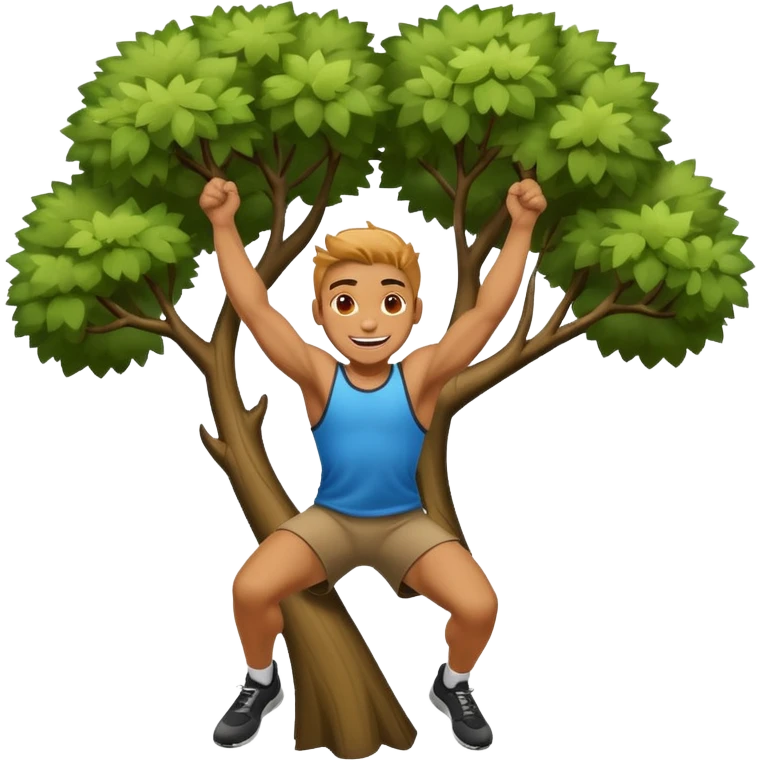 playful dynamic character swinging between two large trees emoji
