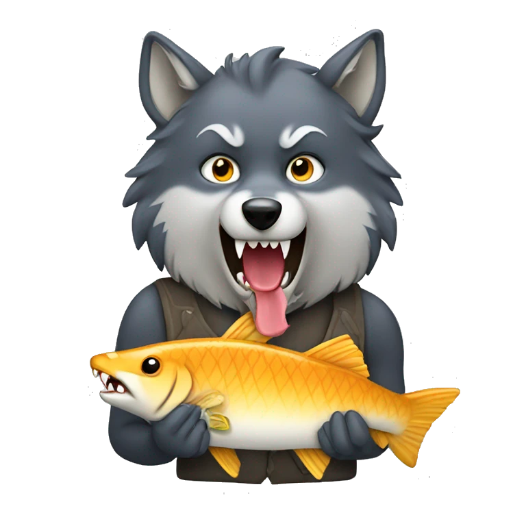 Wolf holding fish in mouth emoji