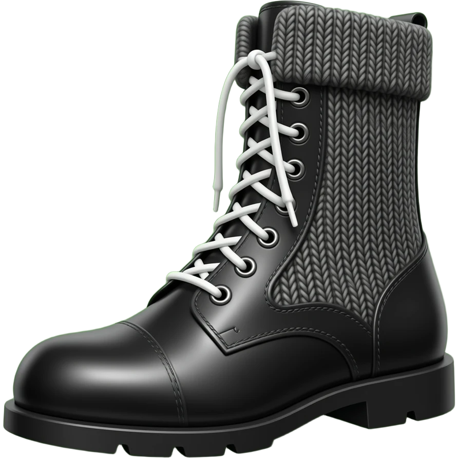 a normal black shoe with white laise nit boot & green background emoji