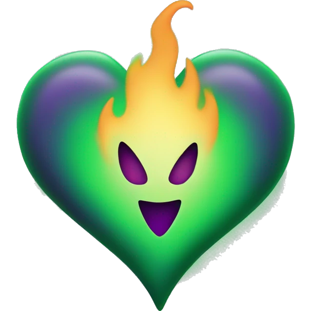 Green heart with purple flames emoji