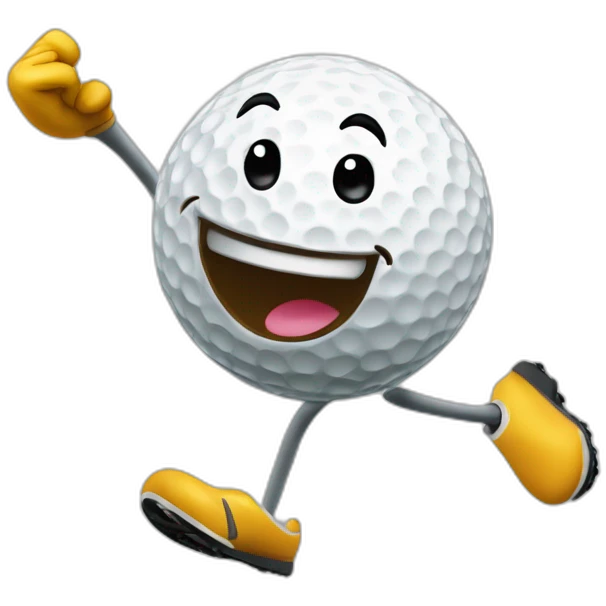 Excited Golf Emoji  Description A jumping golf ball with an enthusiastic expression, celebrating a successful putt. Maybe there are little flags around to indicate victory. emoji