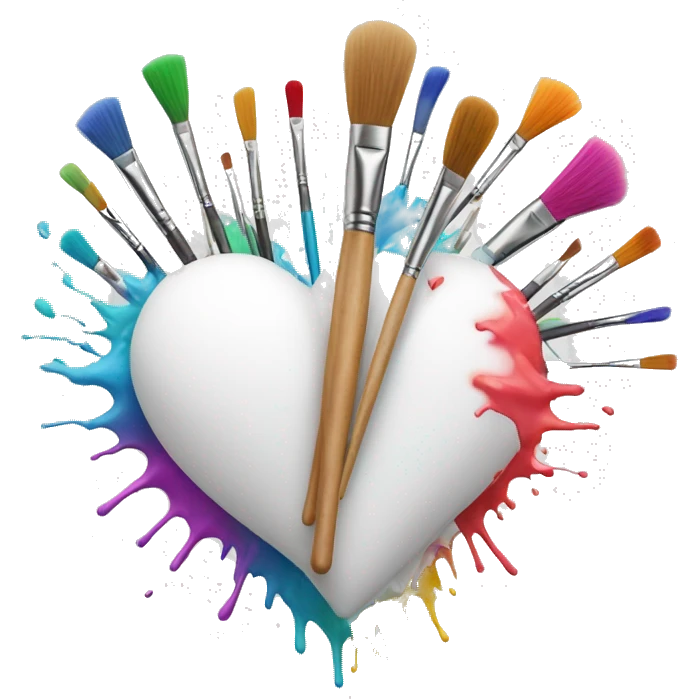 White heart and colorful brushes facing up emoji