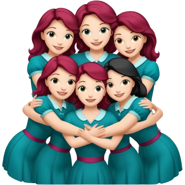 Teal group hug of 8 women with Belles wording emoji