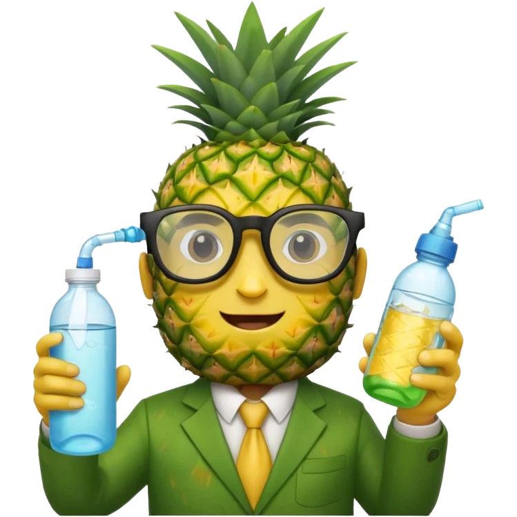 Pineaple using classes and having a bootle water  emoji