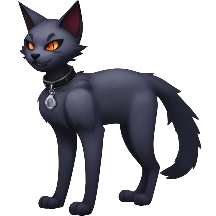 cool edgy anthro fantasy dark-shadow-themed animal vampiric cat hybrid Fakemon  with a collar full body emoji