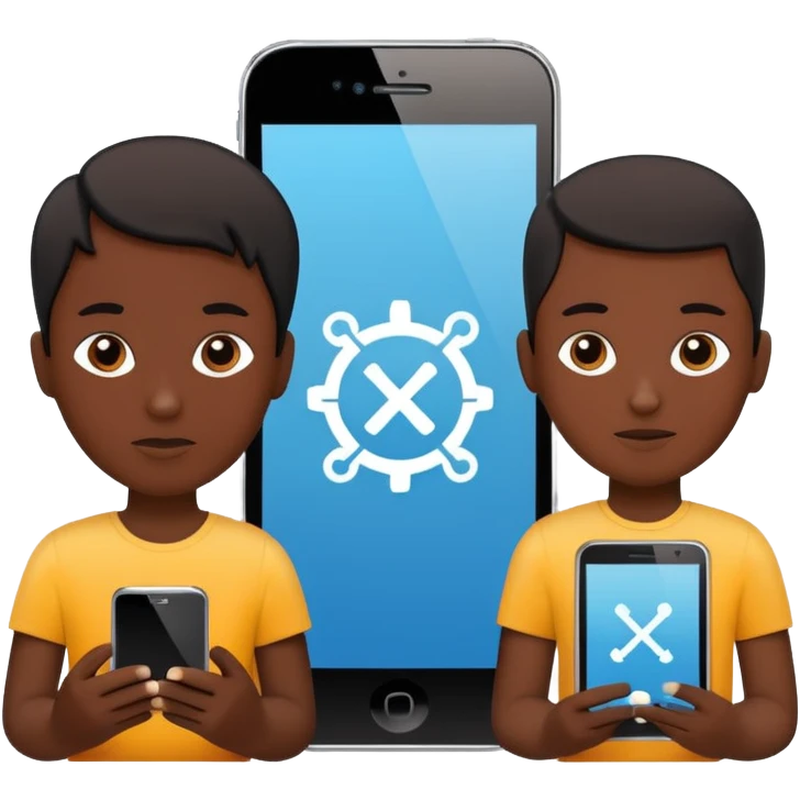 Minimalistic flat vector icon, iOS style, thin black contour on white background. Three small developer silhouettes around a smartphone with code brackets <>. Clean, no text, no shadows. emoji