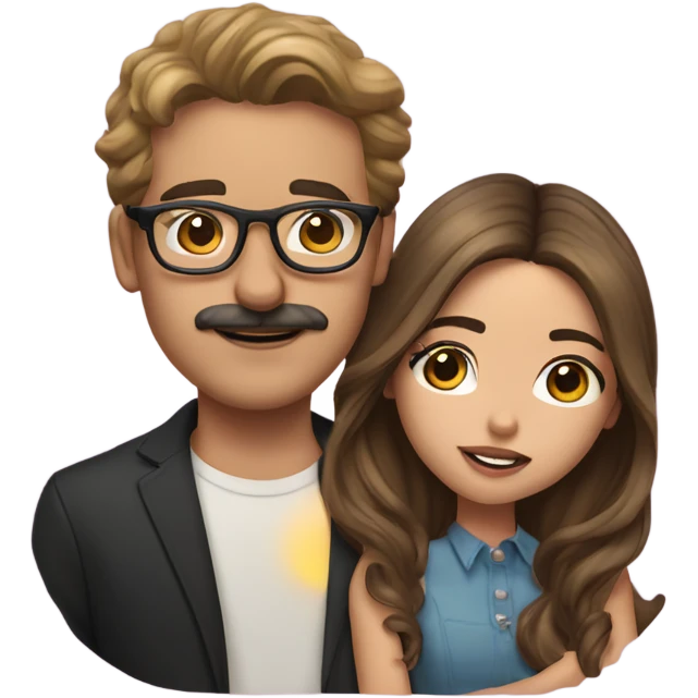 Guy with light brown hair, a mustache, and glasses kisses girl who looks like madison beer emoji