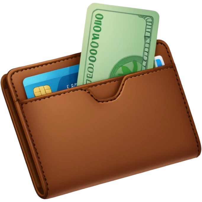portefeuille marron avec quelques billets et carte bancaire emoji