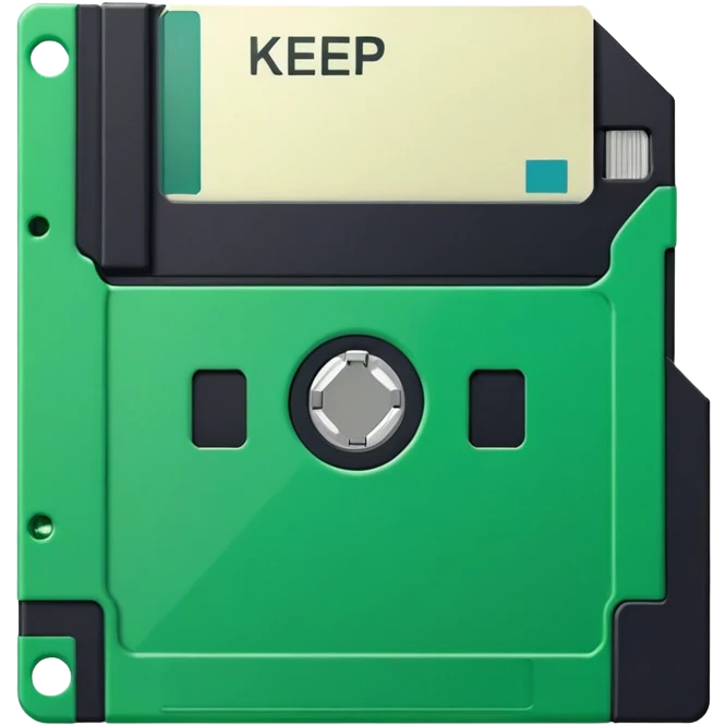 green floppy disk with the word "keep" written on it emoji
