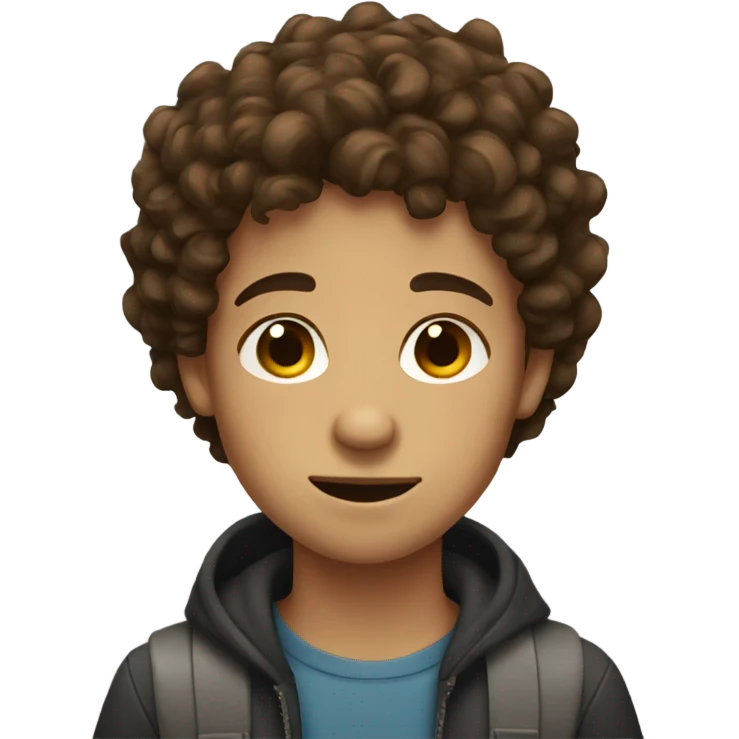 Boy with brown curly hair and acne emoji