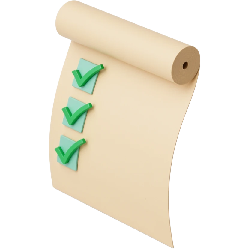 floating rolled paper list with green checkboxes emoji