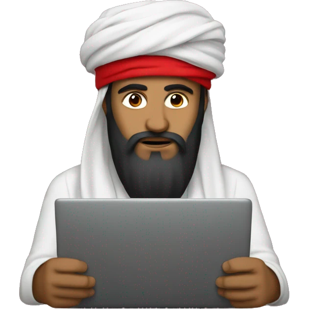 A caliph with turban and red clothes writing in a laptop emoji