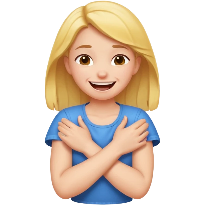 Girl arms crossed choking herself laughing emoji
