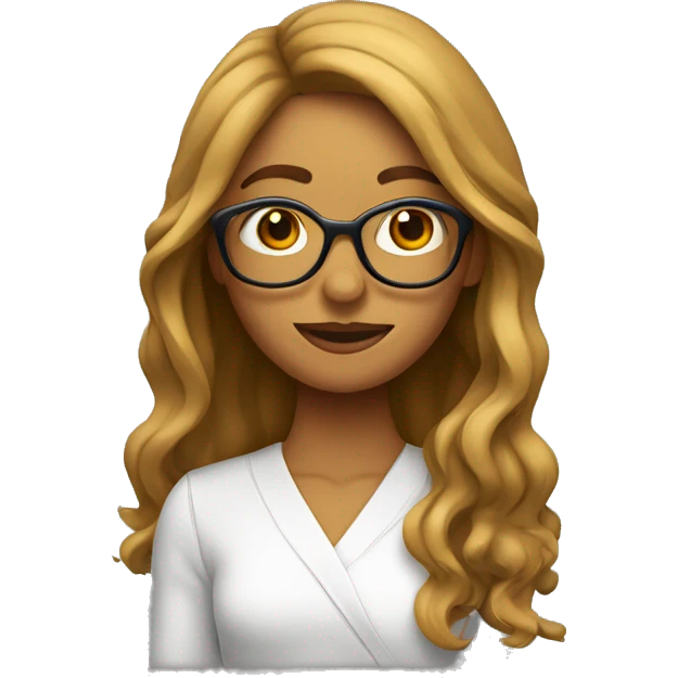 chica con lentes, pelo castaño ondulado largo emoji