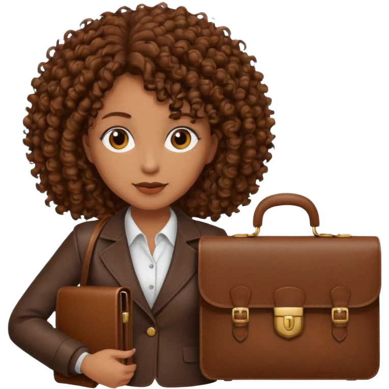 brown curly haired woman holding a briefcase emoji