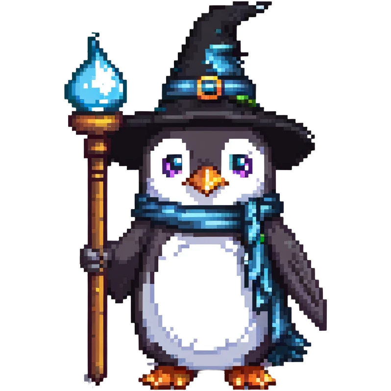 penguin wizard with magic staff emoji