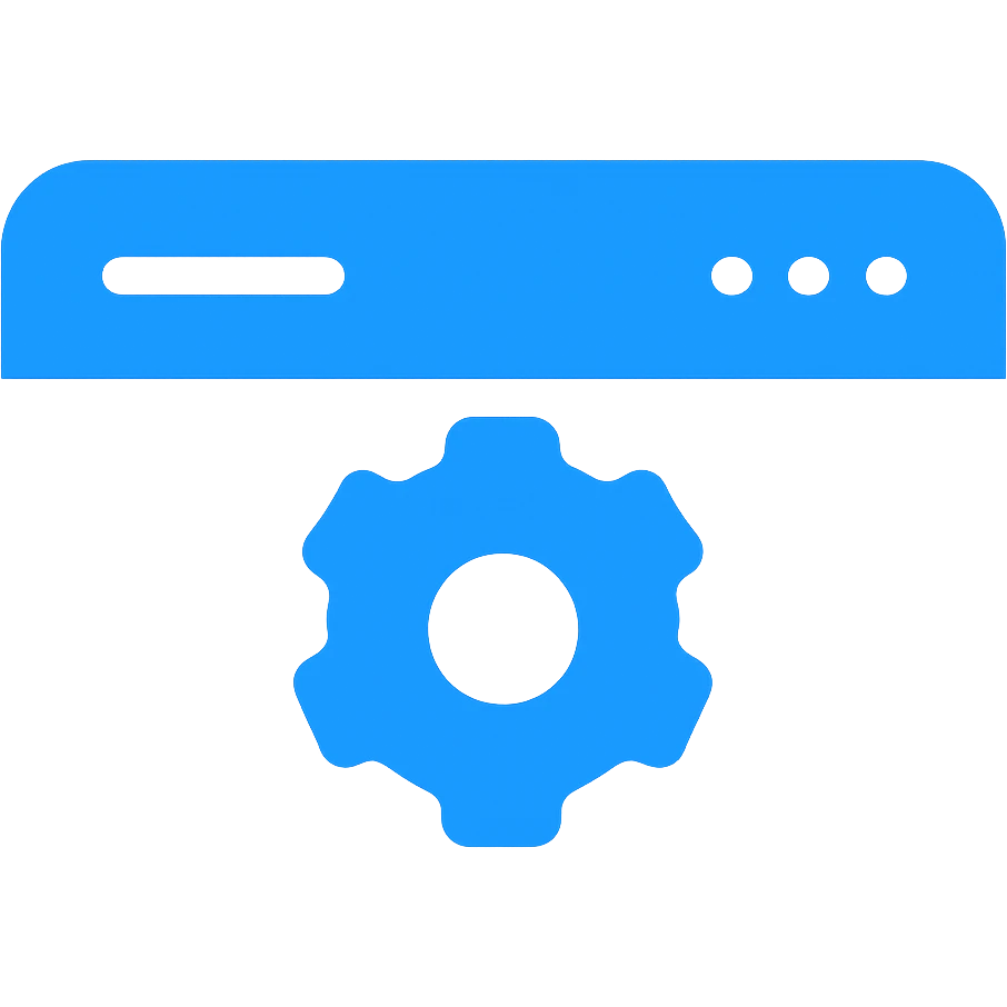 Create a flat, modern settings-in-browser icon consistent with previous blue-themed icons. Use almost exclusively shades of blue with clean, simple lines. The icon should feature a simple blue browser window and a blue gear in the center. Avoid dark or black backgrounds and minimize use of other colors. Prioritize clarity and visibility with a fully transparent background. emoji