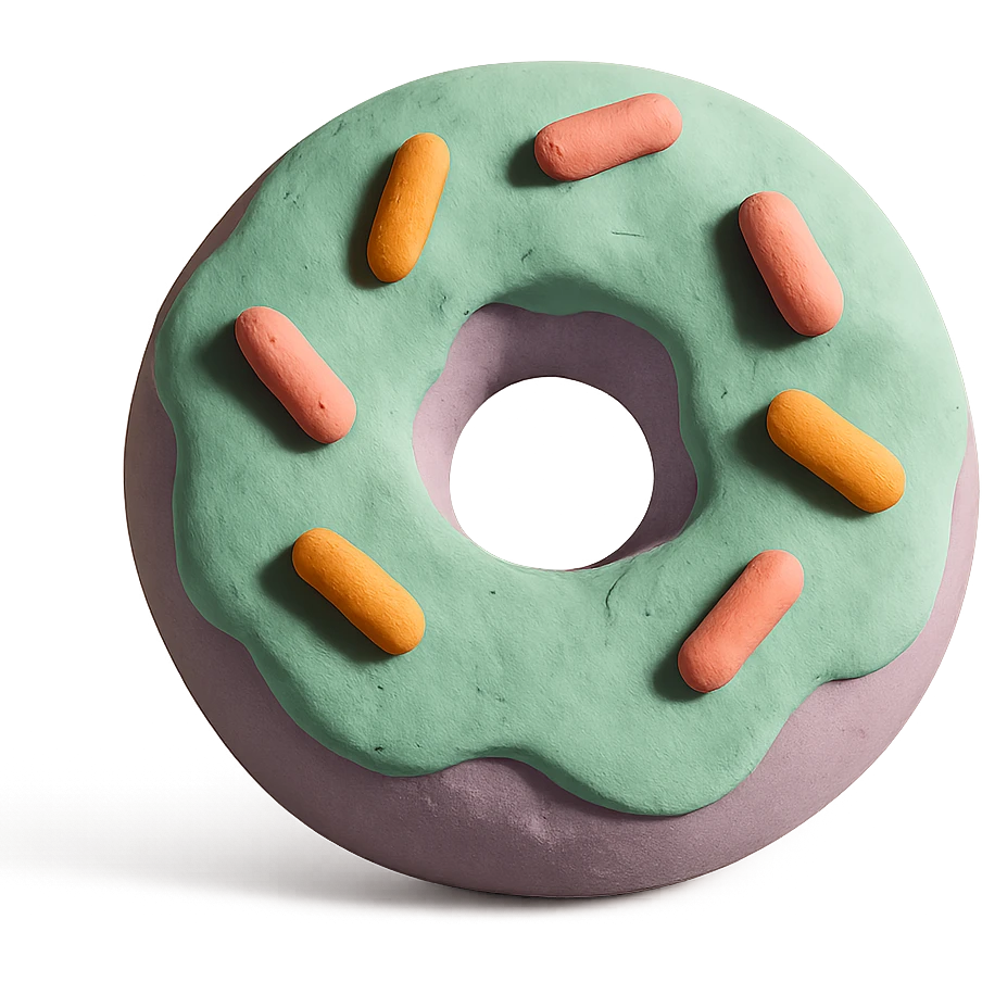 donut in claymation style, matte plasticine, pastel colors, visible fingerprints emoji