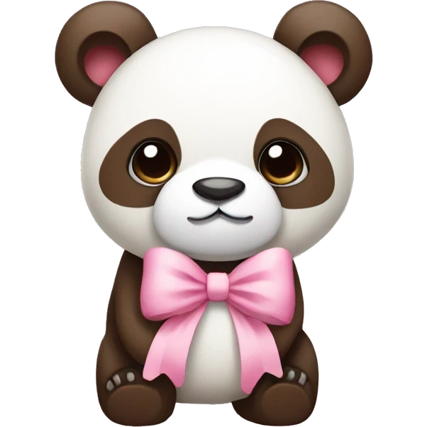 Brown-white panda with pink pastel bow emoji