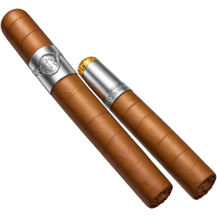 A luxury cigar emoji made of silver chrome, smooth metallic texture, minimal shape, glossy reflections, rich swag aesthetic, iOS emoji style, centered, clean white background emoji