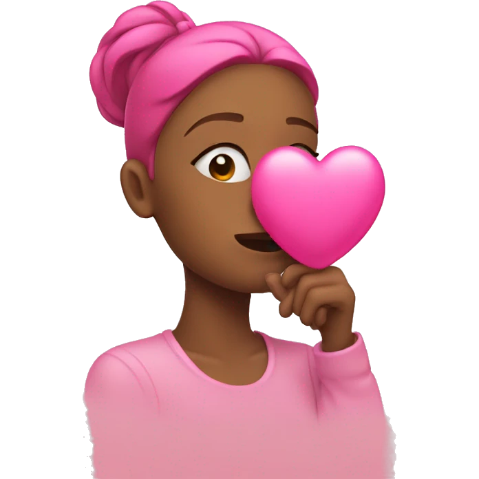 Women blowing a pink heart emoji