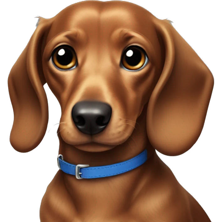 Dark fur Dachshund with long legs in blue collar  emoji