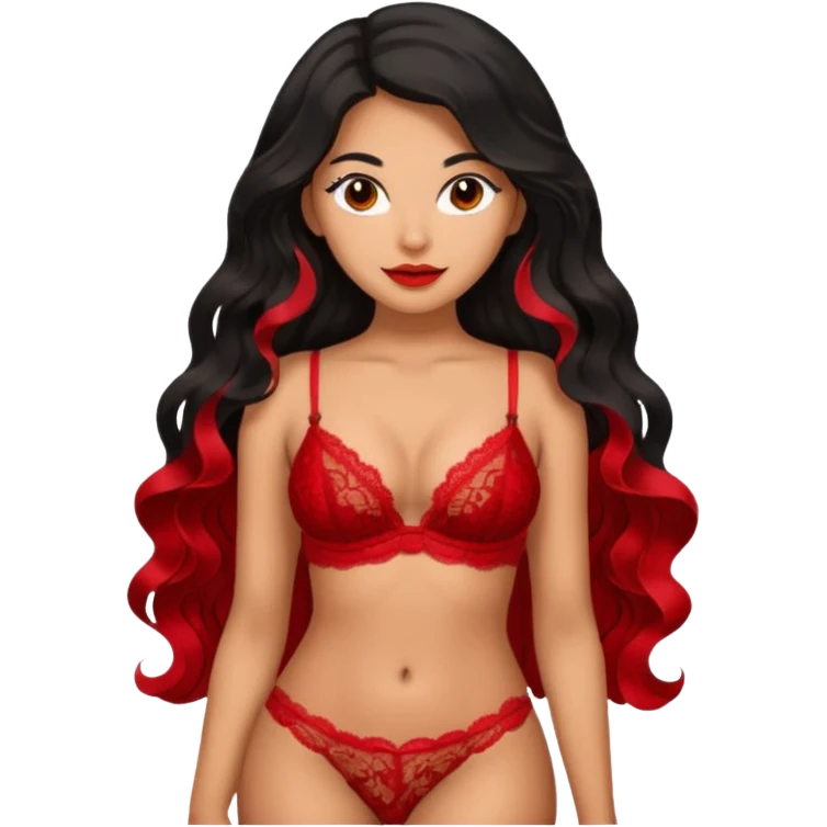 A Latina woman in a red lingerie, long black hair emoji