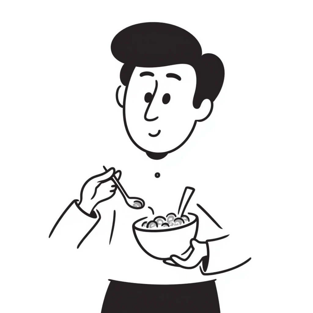 Elon Musk eating a bowl of cereal, man with distinctive features eating from a cereal bowl with a spoon emoji