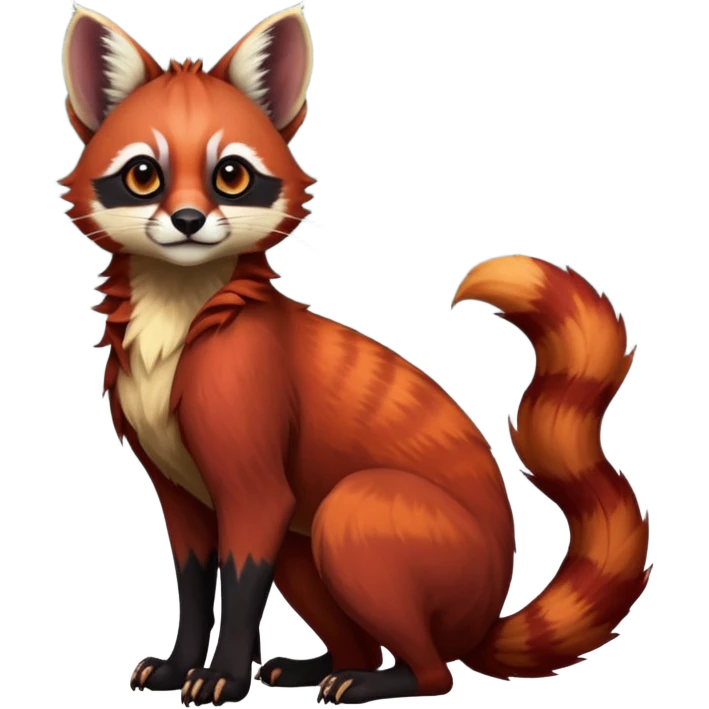 Colorful edgy dark tropical exotic cute cool beautiful shiny beautiful fantasy-caracal-civet-genet-Gryphon-Cacomistle-Trico-Red-Panda-oncilla-animal-Fakémon-hybrid-fursona (full body) emoji