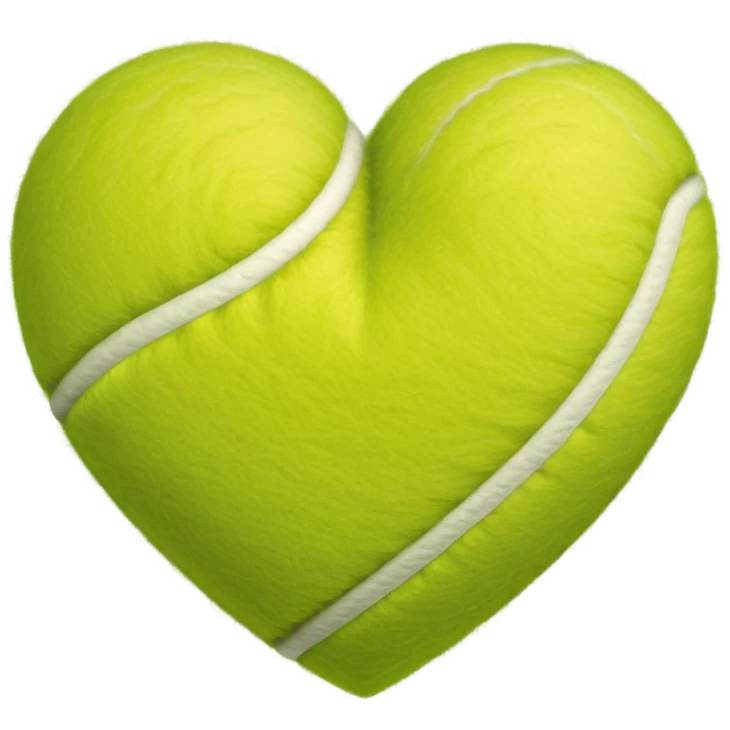 heart shape made of tennis ball material with the characteristic green fuzzy felt texture and white curved seam lines, clean polished iOS emoji style emoji