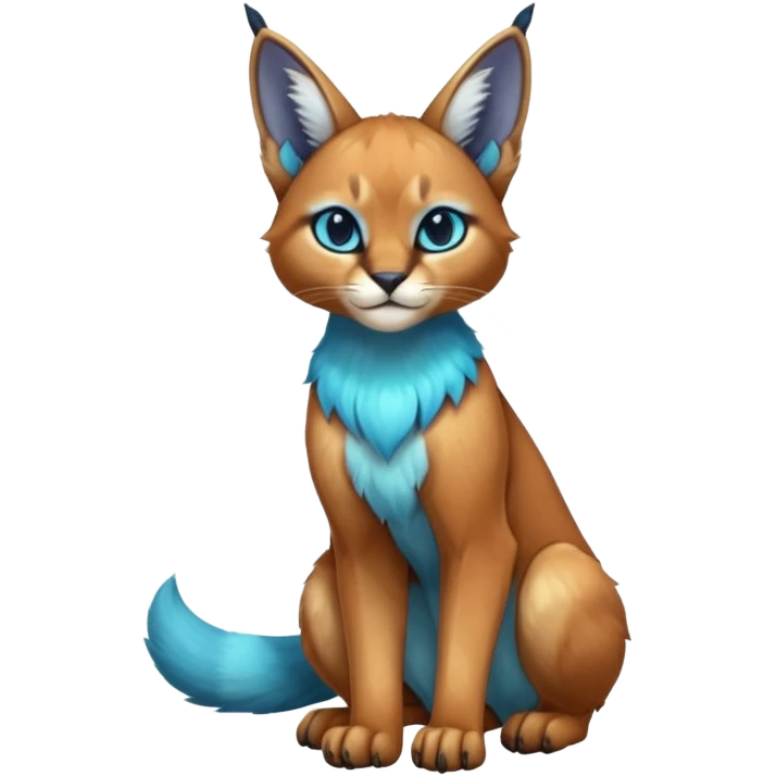 Colorful tropical blue exotic cute cool beautiful shiny beautiful fantasy-caracal-Cacomistle-Trico-oncilla-animal-Fakémon-hybrid-fursona (full body) emoji