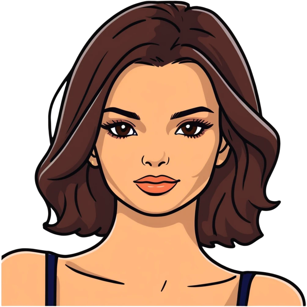 Emily Ratajkowski, glamorous model with dark brown hair, brown eyes, perfect eyebrows emoji