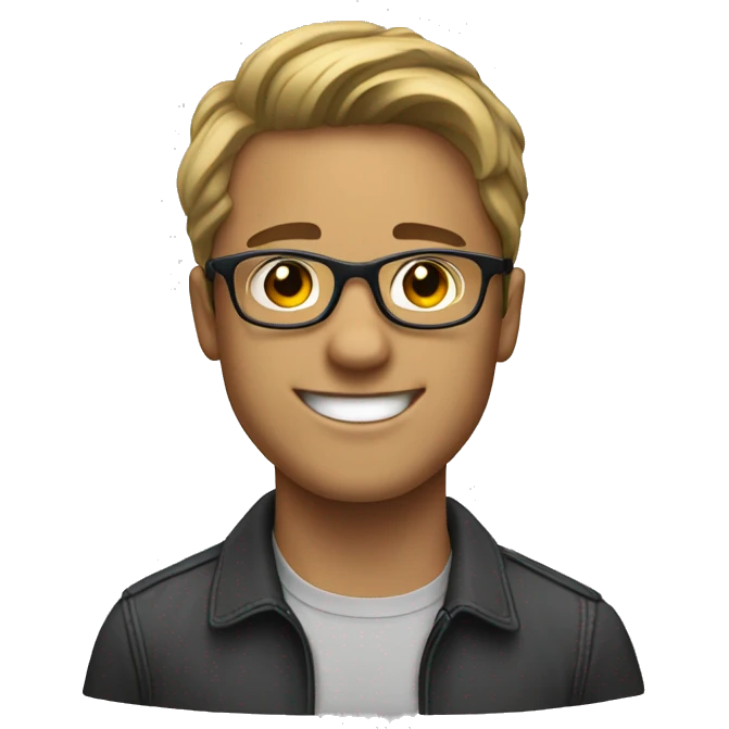 happy young man with dark blonde hair and transparent glasses emoji