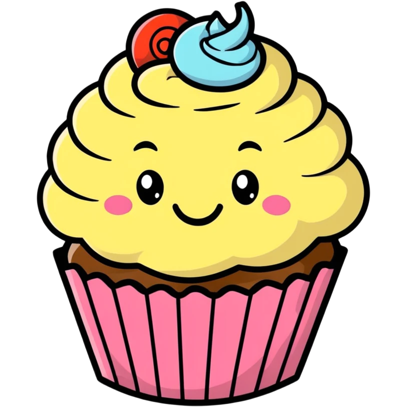 smiling cupcake, cartoonish sticker style emoji