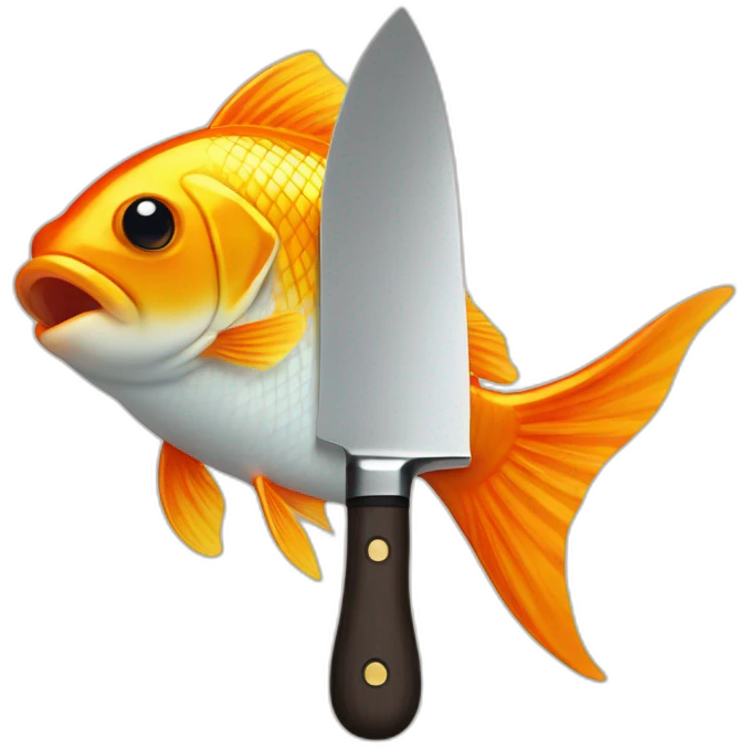 gold fish holding knife emoji