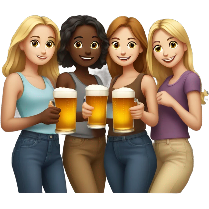 Five girls drinking pints of beer emoji