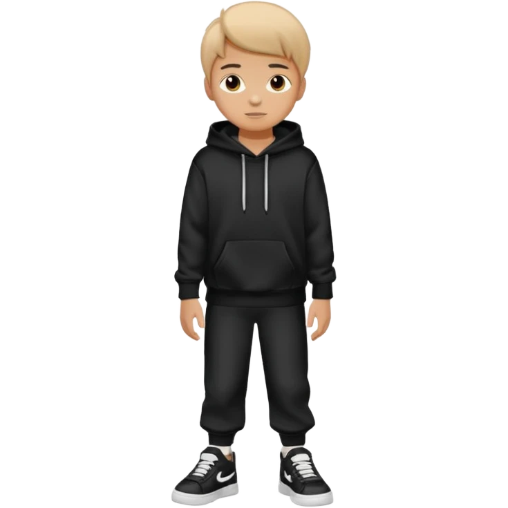 A boy wearing black hoodie and a white and black shoes emoji