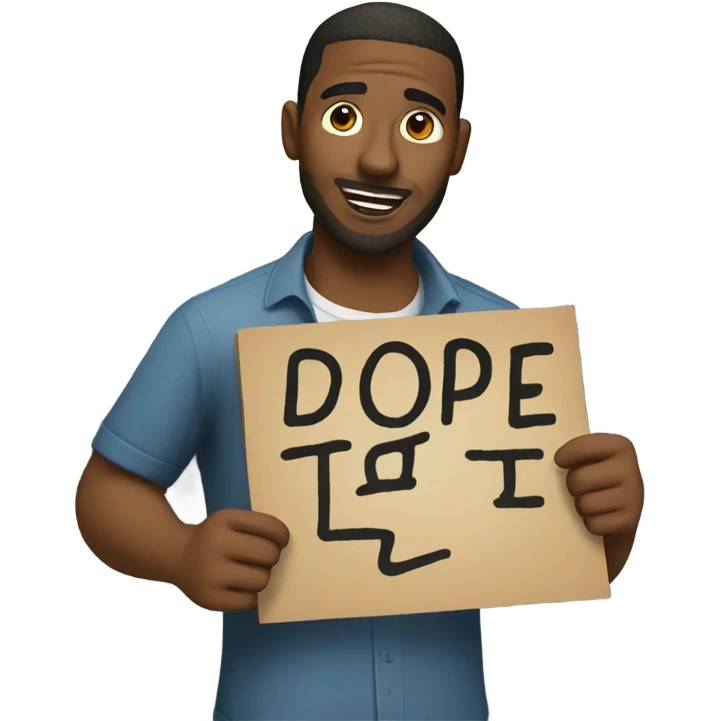 man holding a sign that says dope emoji
